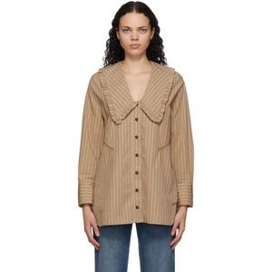 Ganni Tan Oversized Shirt. Size 2